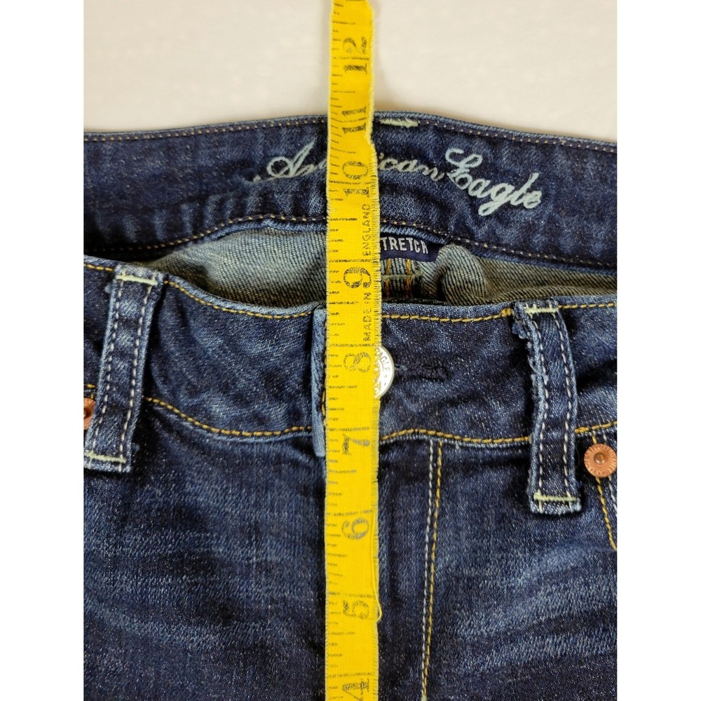 American Eagle Skinny Kick Jeans Womens 12 Reg Dark Wash Sequin Pocket Stretch - Picture 4 of 9